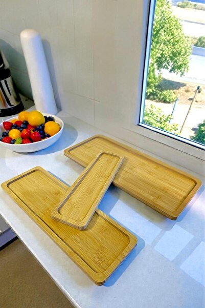 WEYNE Bamboo 3-Piece Natural Presentation Set - Long Rectangular Coffee, Serv...