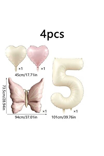 ÇITIPITISTORE Pink Butterfly Cream Number Birthday Party Balloons