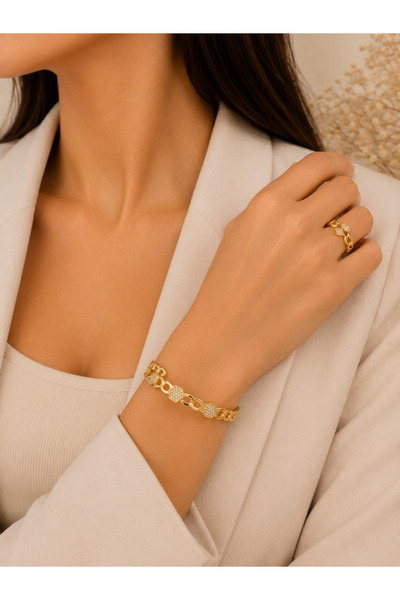 Generic Bracelet with Ring in Gold Color, Open Size