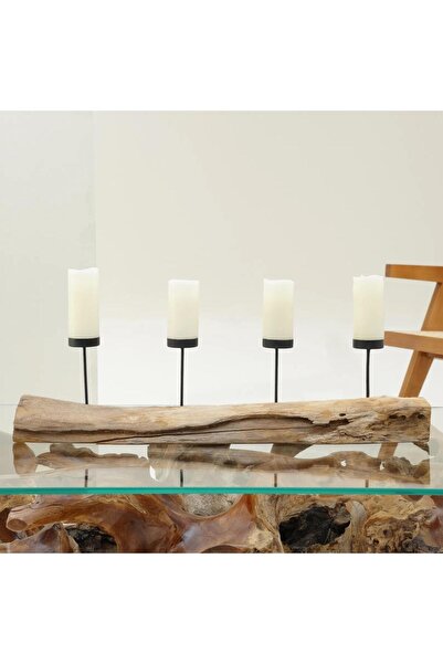Generic Hazel Wooden Pillar Candleholder - 17 cm