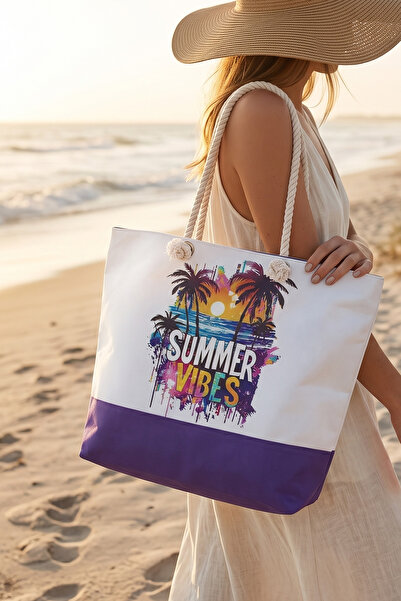 Rosso Collina Women's Fabric Soft Handle Beach Bag Multicolor
