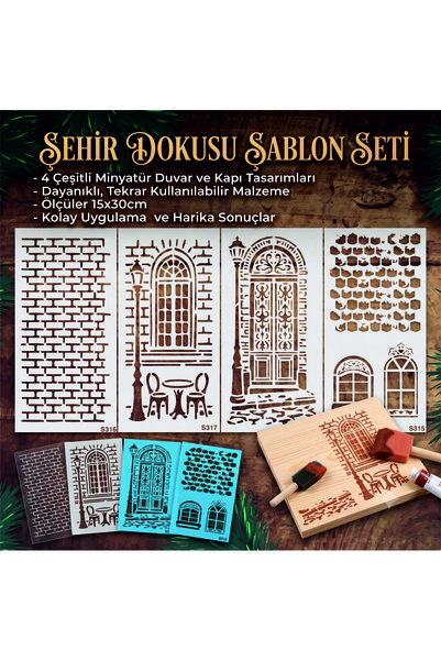 Stencil tasarım Stencil Tasarım S319-SET75 15x30cm 4 lü Stencil Seti- Dekorat...
