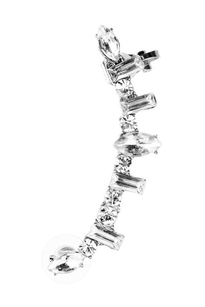 VeeShop Elegant ear cuff earring, round, pointed and rectangular white crystals