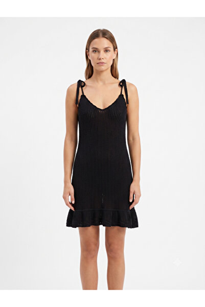 Neden Tekstil Women's Black Lace-Up Strappy Knit Dress