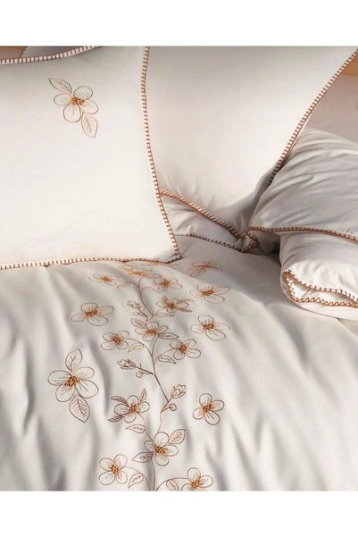 Uçkan home 100% Cotton Embroidered Double Duvet Cover Set