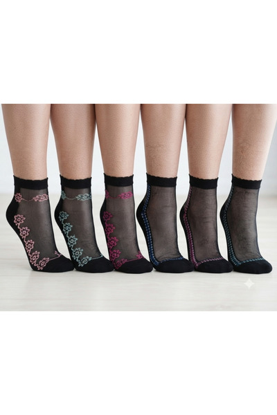 CUBBUX Patterned Tulle Socks 6 Li Black Color New Season