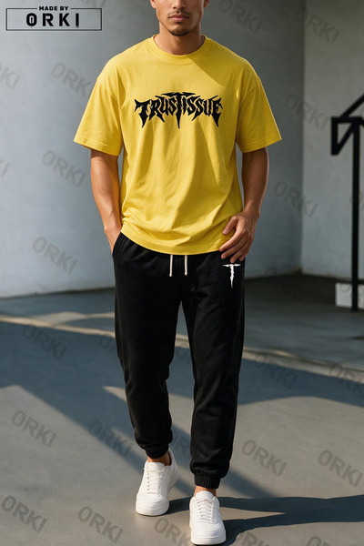 EFFRENATU Trust Issue Printed Oversize T-Shirt & Black Pants Tracksuit Set
