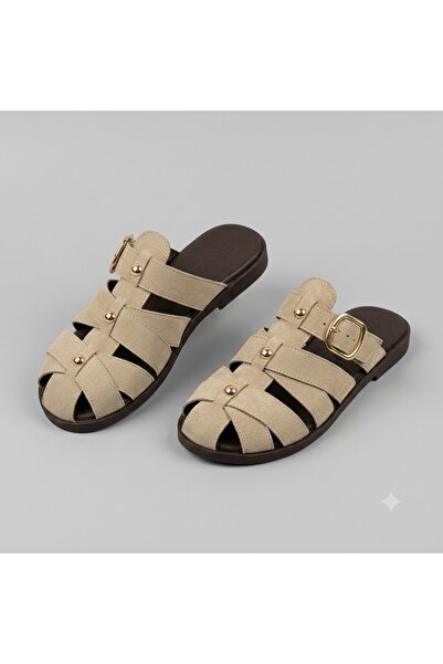 KİNDEP (Park Moda) Women's Closed Toe Troc Slippers Beige