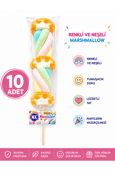 mert kerem gıda 10 Adet Marshmallow Renkli Parti Şekeri Hediyelik Marshmallow...