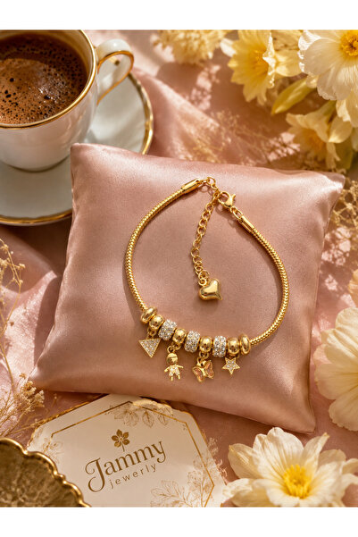 JAMMY JEWERLY Gold Charm Bileklik | Kalp, Kelebek, Yıldız ve Figür Detaylı Za...