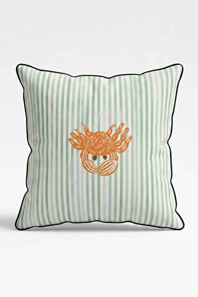 dekomall home & living Crab Patterned Black Ribbed Throw Pillow Cover