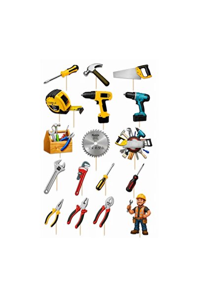 DecoParty Set de decorațiuni pentru tort – Tematică Unelte, 17 piese, Carton,...