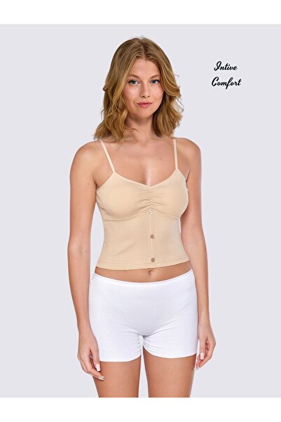 İntive Lingerie Berrak Front Button Detailed 92% Cotton Detachable Covered V-...