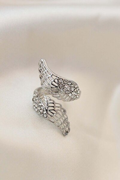 Inure Jewelry خاتم جناح من حجر الزركون المعدني بلون فضي قابل للتعديل