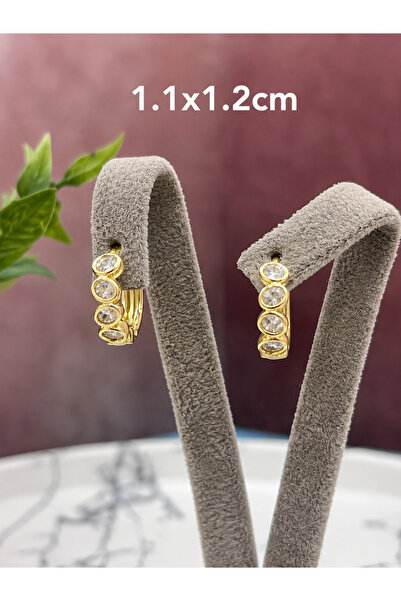 XUPING JEWELRY Kadın Çelik Altın Renk Kaplama Yuvarlak Sıra Taşlı Halka Küpe ...