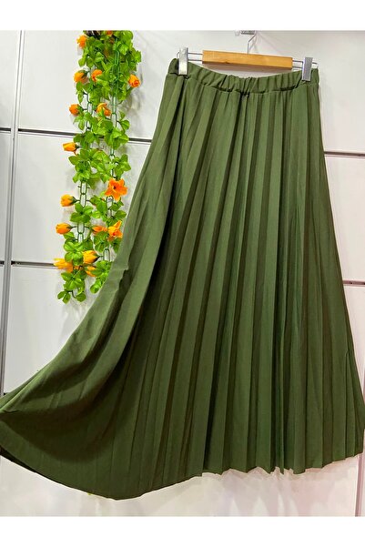 edu collection Pleated Crepe Skirt Lined Khaki