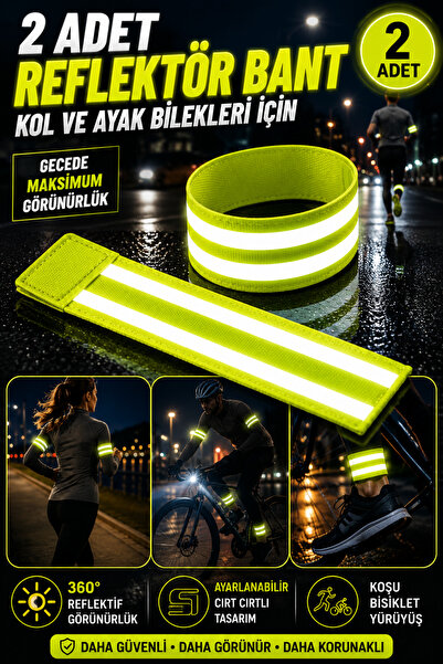 Hane Dostu 2 Adet Reflektörlü Kol ve Ayak Bilek Bandı Cırt Cırtlı Reflektif G...