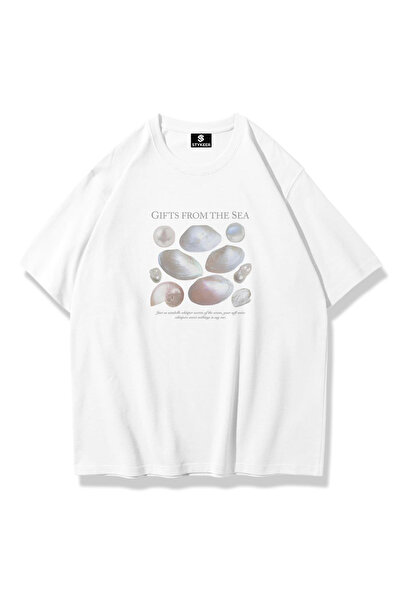 STYKEER Unisex Oversized T-Shirt "Pearl" Printed Loose Fit White T-Shirt