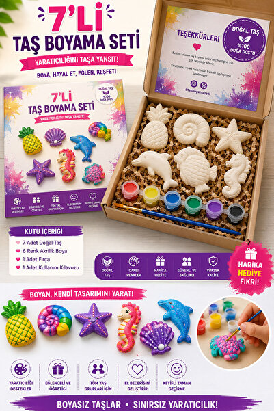 PAMEPAW 7 Adet (3D) Deniz Canlıları & Unicorn Taş Boyama Figür Çocuk Gelişimi...