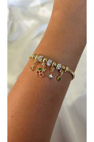 Eylülün Takısı Women's Gold Color Stone Charm Dangle Bracelet
