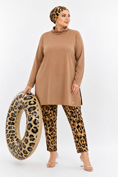 Pierre Cardin Plus Size Turtleneck Wide Leg Bottom Leopard Pattern Double Bon...