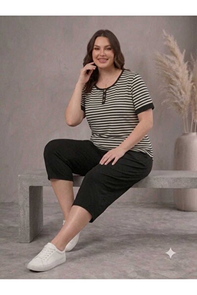 SELEN-ELA Large size lycra viscose combed comfortable cut capri set