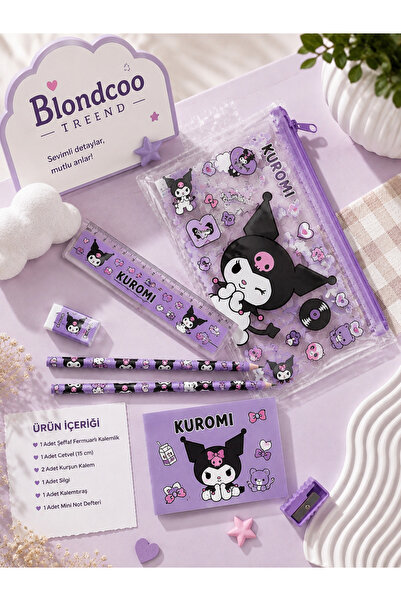 Blondcoo Trend Kuromi Temalı Kırtasiye 7 Parça Öğrenci Okul Kırtasiye Seti