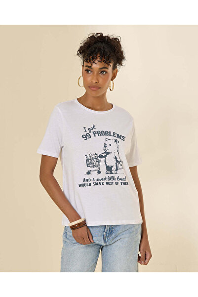 REDTAG Women White Graphic T-Shirt