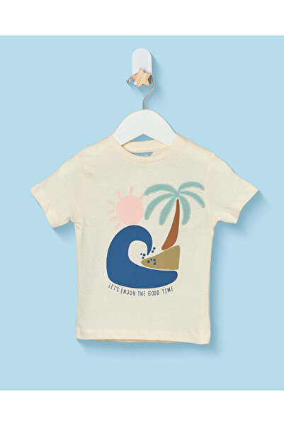 REDTAG Infant Boys Beige Summer Print T-Shirt