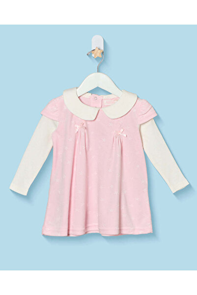 REDTAG Infant Girls Soft Pink Collared Velour Dress