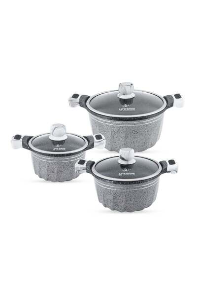 Lifesmile Life Smile Granite Non-Stick Cookware Set of 6pcs -20/24/28cm Soup ...