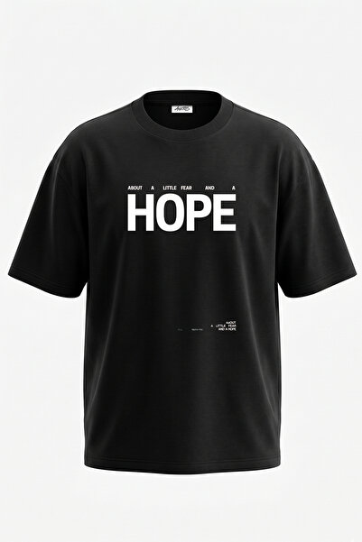 Anetos Hope Fear Design Printed Oversize Black T-Shirt