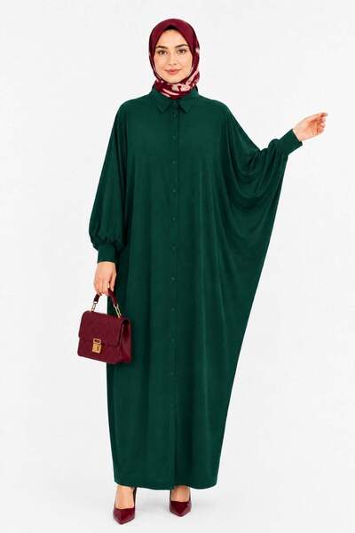 penyebizden Women's Sandy Hijab Shirt Dress Abaya-Emerald Green