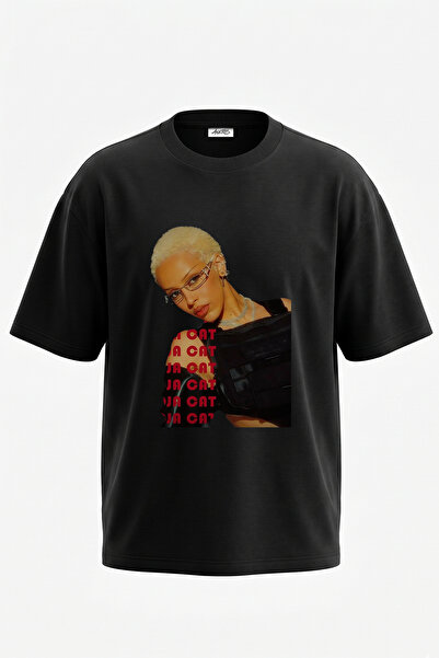 Anetos Doja Cat dizajn, štampana oversize crna majica
