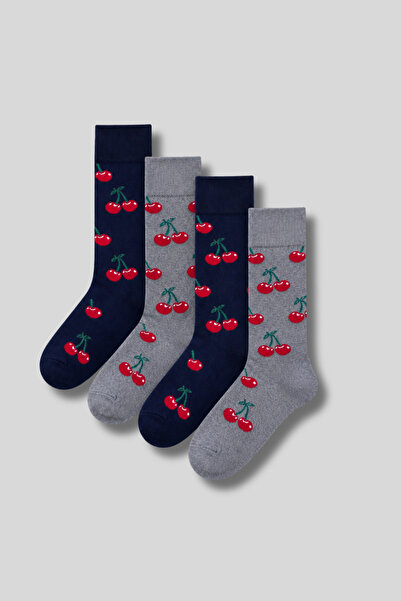 Ada Çorap & İç Giyim Men's 4-Pack Cotton Cherry Patterned Socks