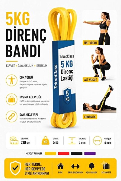 TeknoClass 5 KG Direnç Bandı Kas Geliştirme Lastiği Fitness Pilates Cross Tra...