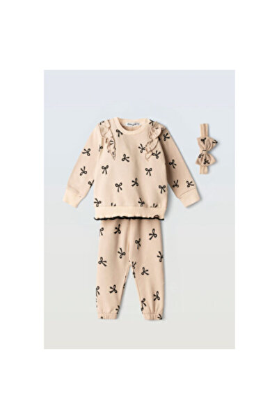 Ebita Beige tracksuit set with ribbon