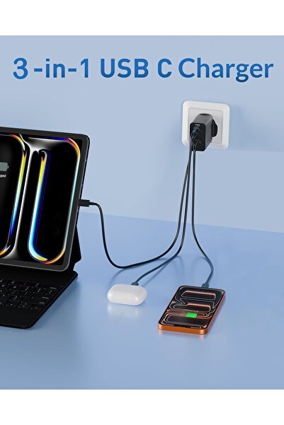 PWR 65W Trio Fast Charger Adapter Compatible for Samsung Galaxy S25 Ultra, S2...