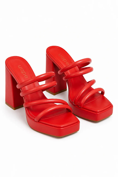 uqpe Women's Platform Heeled Thick-Strapped High Thick Heel Slippers Mule - L...