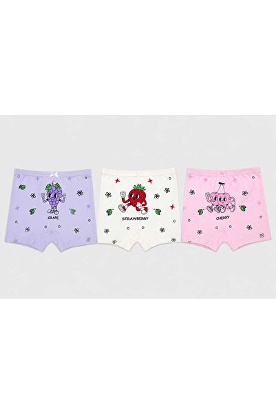 Gümüş İç Giyim Gümüş Kız Çocuk Likralı Baskılı Boxer 3 lü Set