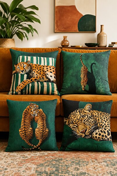 EVPANYA Sleeping Leopards Patterned 4-Piece Throw Pillow Cover Set
