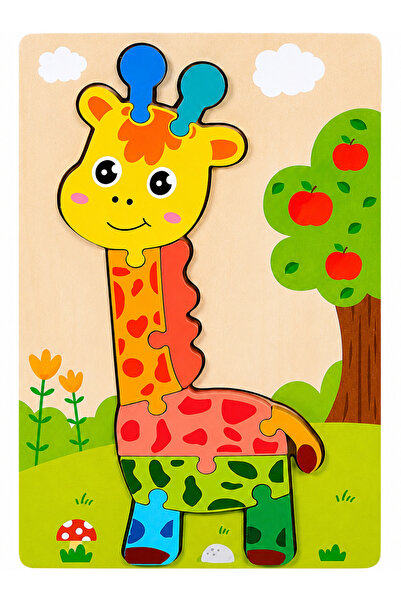 Stuniko ® Puzzle Montessori Girafă din Lemn – Puzzle Educativ cu 10 Piese Mar...