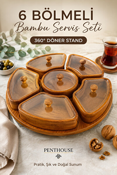 Penthouse 360 °   Bamboo Acacia 6-Compartment Nuts and Snacks Serving Set wit...