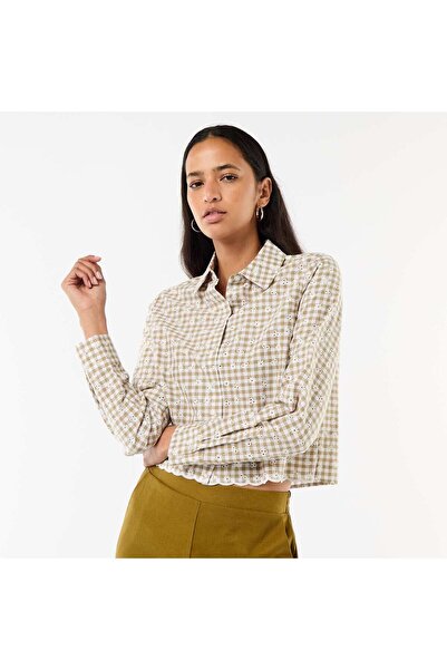 KIABI All-Over Embroidered Shirt GREEN