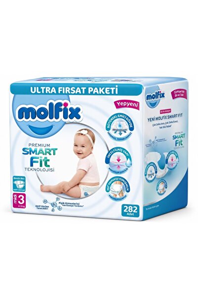 Molfix Premium Smart Fit Bebek Bezi 3 Beden 4-9 KG Midi 282 Adet Aylık Ultra ...