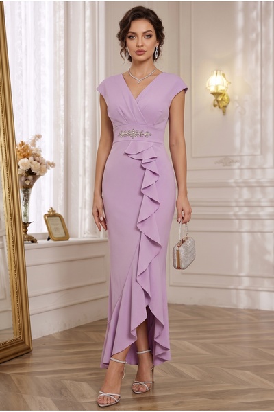 ALFUDO Moda Collection فستان سكوبا نسائي من قماش الكريب بياقة مزدوجة وحزام مك...