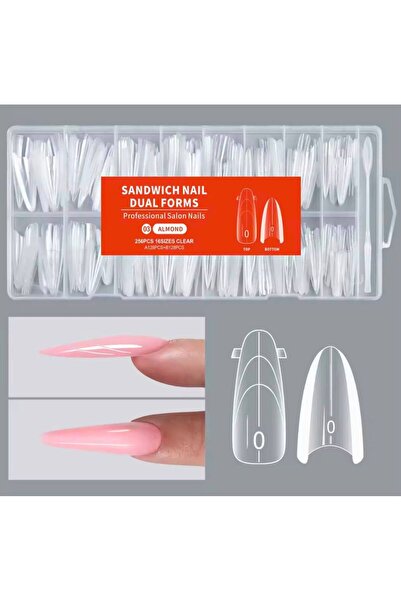 Sandwich Dual Nail Form Almond Badem Model Protez Tırnak Uzatma Kalıbı 256 Adet 16 Boy