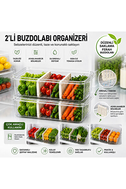 HAUSEN 7.5 LT 2'li Buzdolabı Organizeri