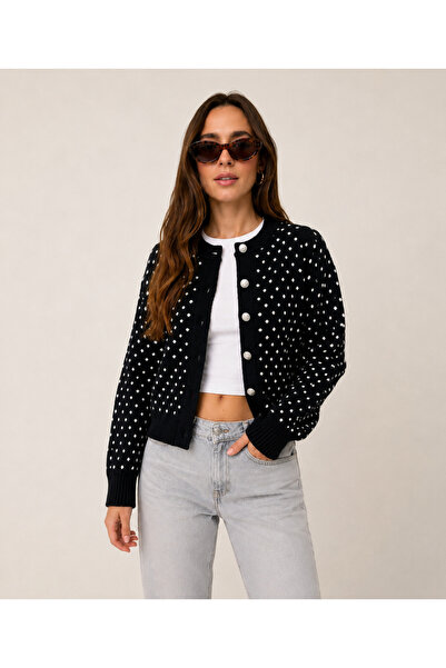 ervaa kids Women's Polka Dot Buttoned Knitwear Cardigan - Luxurious Vintage P...