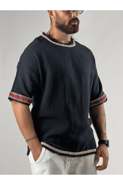 COCOPELLI Tricou pentru bărbați, negru, cu design detaliat pe mâneci, Buldan ...